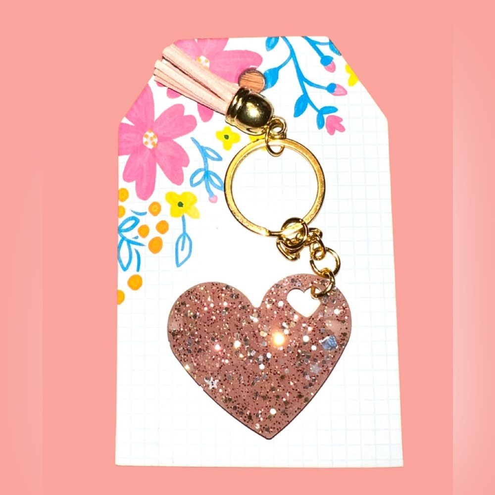 Heart Keychain glitter resin, tassel